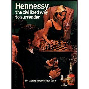 1984 Hennessy Cognac Civilized Surrender Vintage Print Ad Chess Blonde Wall Art